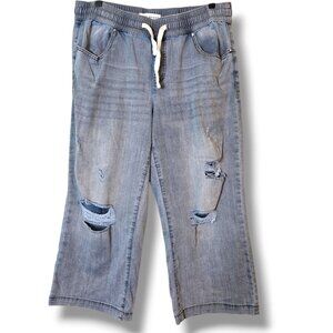 Lane Bryant Jeans womens 12 light-wash blue distressed mid-rise wide-leg pull-on